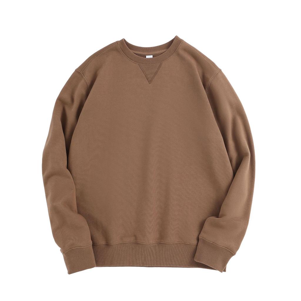 380g Heavyweight Combed Cotton Crewneck Sweatshirt, Fleece Long Sleeve Pullover, Relaxed Fit Triangle Cut, Unisex