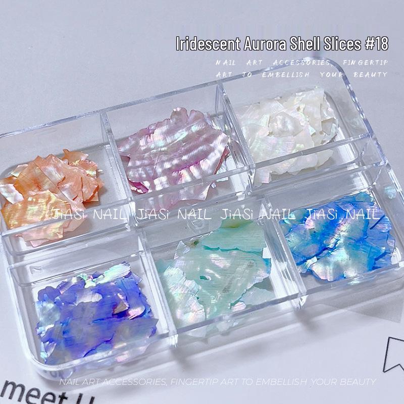 Iridescent Abalone Nail Decor: Ultra-Thin Shell Fragments in 6-Grid Box