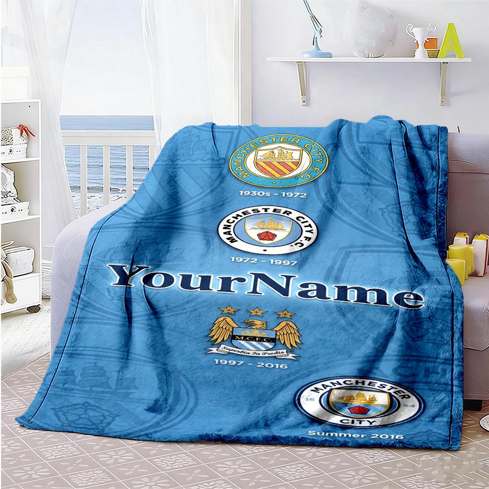 Manchester City Personalized Name Blanket Lightweight Personalized Blanket Ultra-Soft Great for Livingroom Bed Couch Seaside for All Occasions