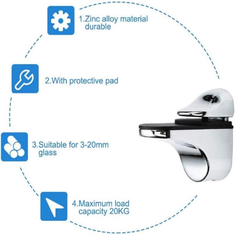 2pcs Adjustable Wood/Glass Shelf Support Clips Zinc Alloy Shelves Brackets with Anti-Slip Pads, Partition Clamps for Bathroom