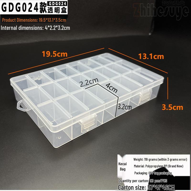 High Fixation 24-Compartment Transparent PP Plastic Storage Box with Card Slot, Leak-Proof Design