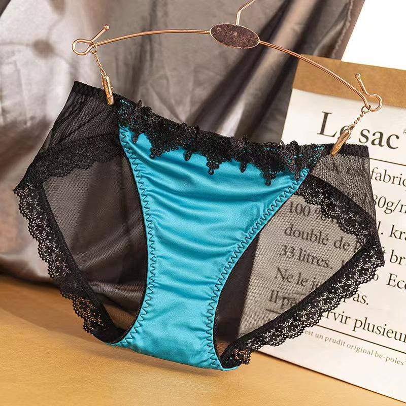 Solid Color Sumptuous Hollow Out Women Low-rise Net Lace Panties Briefs Underwear