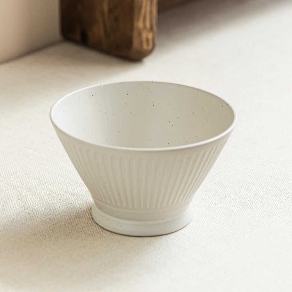 Household Ceramic Bowl Creative High-Footed Salad Bowl Japanese Vertical Pattern Hat Bowl Solid Color Vegetable Bowl Big Rice Bowl Noodle Bowl
