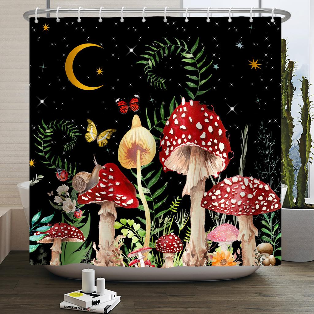 Grzyb Zasłona Prysznicowa Kwiat Zielony Liść Roślina Las Motyl Botaniczny Kwiatowy Wiewiórka Estetyczna Wodoodporna Zasłona Łazienkowa