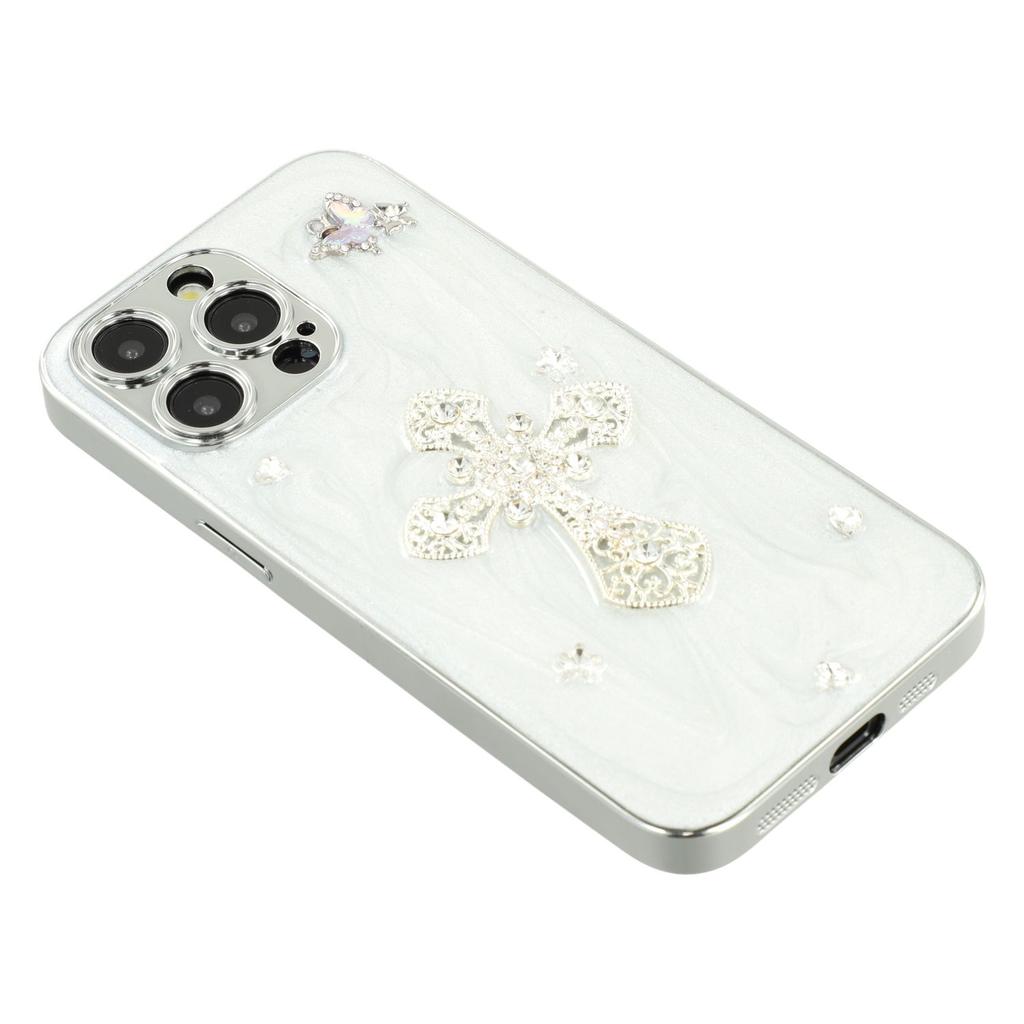 For iPhone 15 Pro Max Case Electroplated Epoxy Metal Decor TPU+Acrylic Phone Cover Precise Cutouts