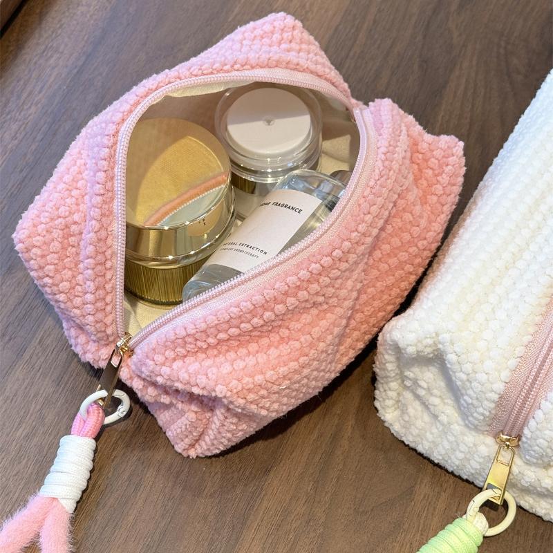 Sweet And Girly Candy Color Plush Large Capacity Makeup Bag, Toiletry Bag, Travel Portable Handbag Plush Makeup Bag