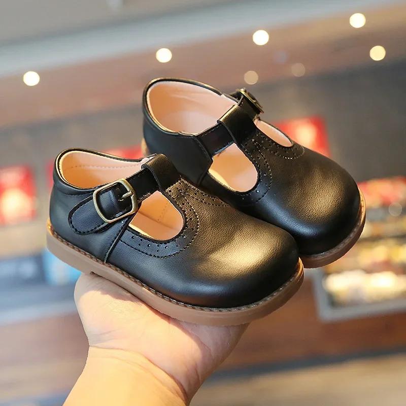 

Girls Shoes Basic Mary Janes Kids Shoes Flats Baby Toddlers Anti-Slippery Casual Shoes for Child Leather Shoe Black E01042 23 чорний
