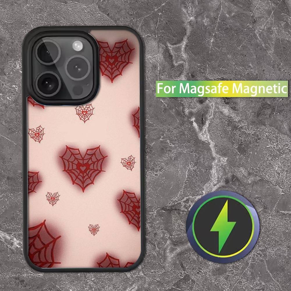 Cool S-Spider Web H-Heart Phone Case For iPhone 17,16,15,14,13,12,11,Pro,Max,Plus,Mini,SE Magsafe Magnetic Wireless Charging