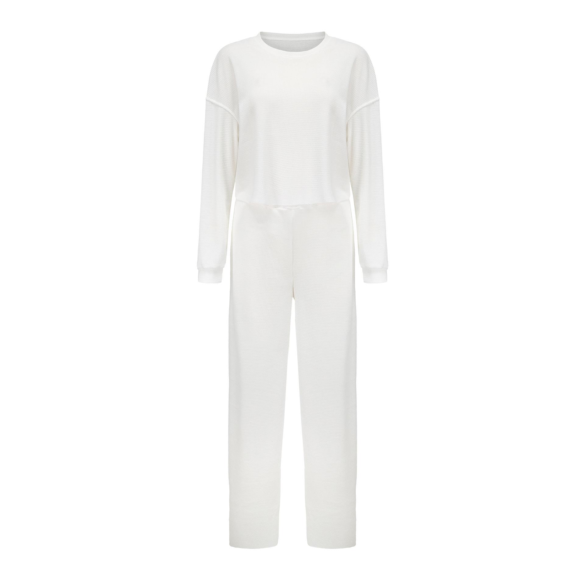 

Женский однотонный костюм с длинным рукавом и круглым вырезом, свободный топ, широкие брюки, осень-зима S белый