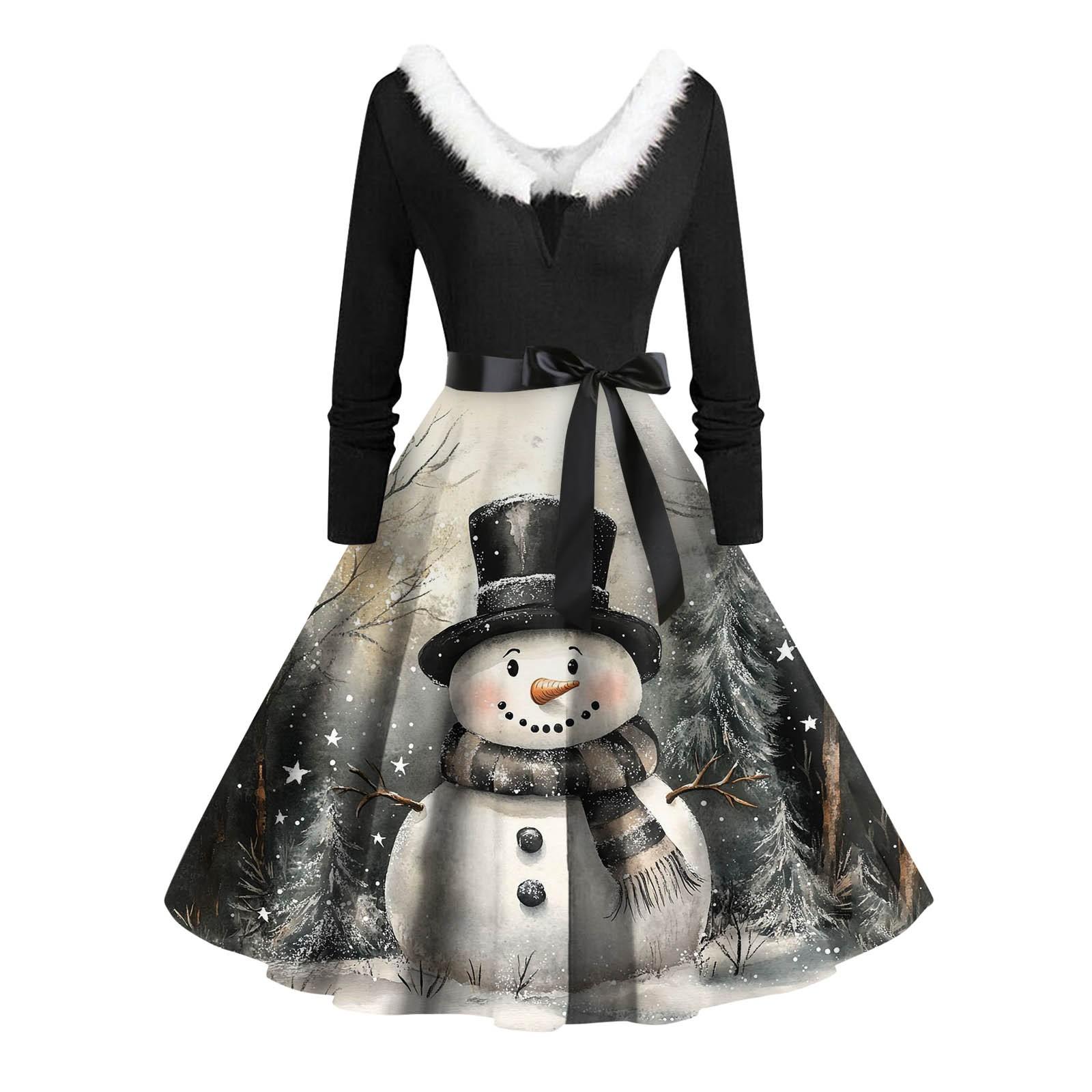 

Женские повседневные модные длинные платья с рождественским графическим принтом и длинными рукавами в винтажном стиле XXXXXL чёрный