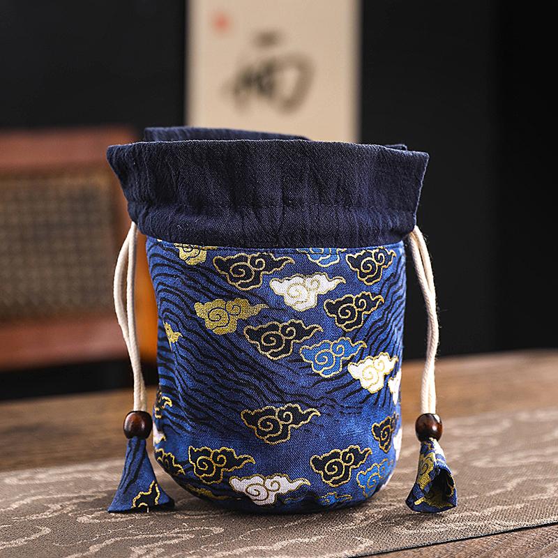 Tea Cup Storage Hand-held Cloth Bag Owner's Single Cup Silk Storage Bags Cotton Drawstring Protective Bag with Added Drawstring