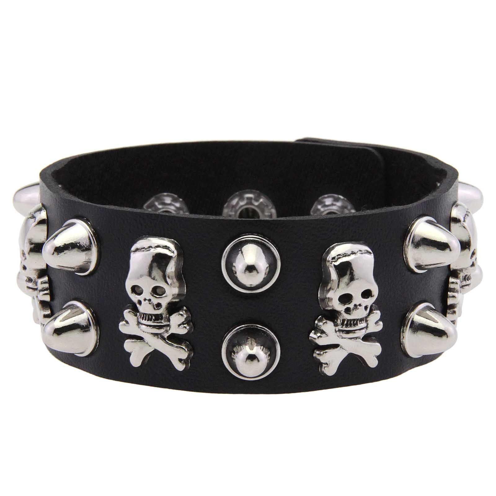 Punk Gothic Schädel Nieten Lederarmband: Kühles Street Dance Armband Schmuck black