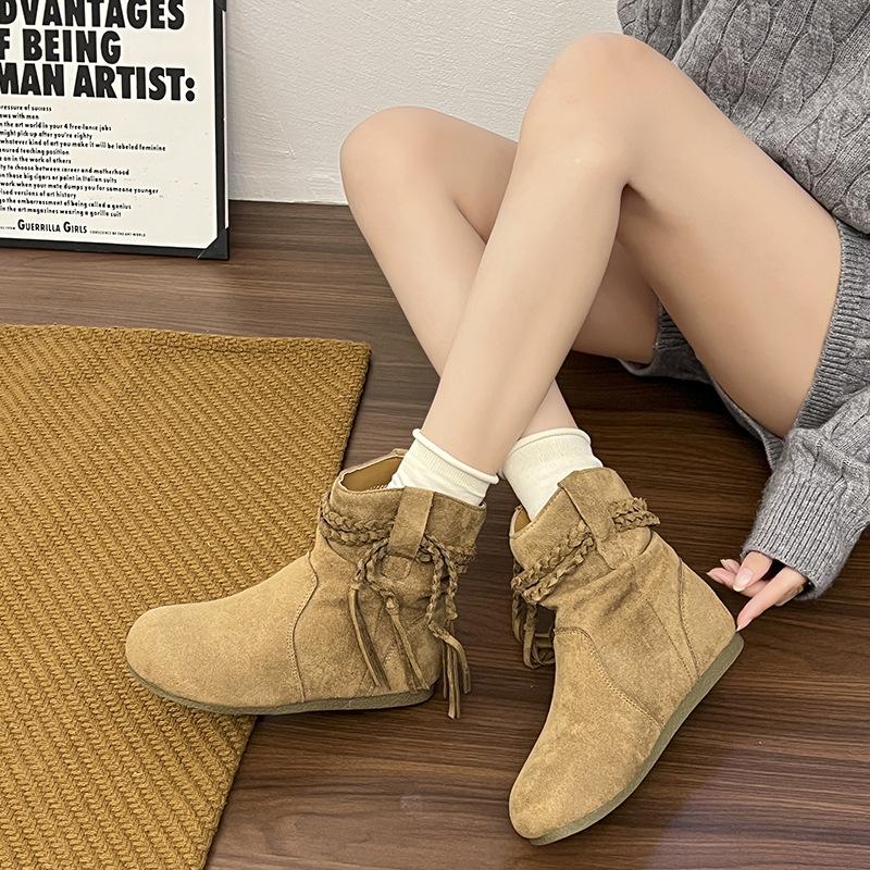Retro fringed Martin boots women's 2025 autumn new fashionable versatile flat-bottomed sports and leisure lightweight breathable short boots