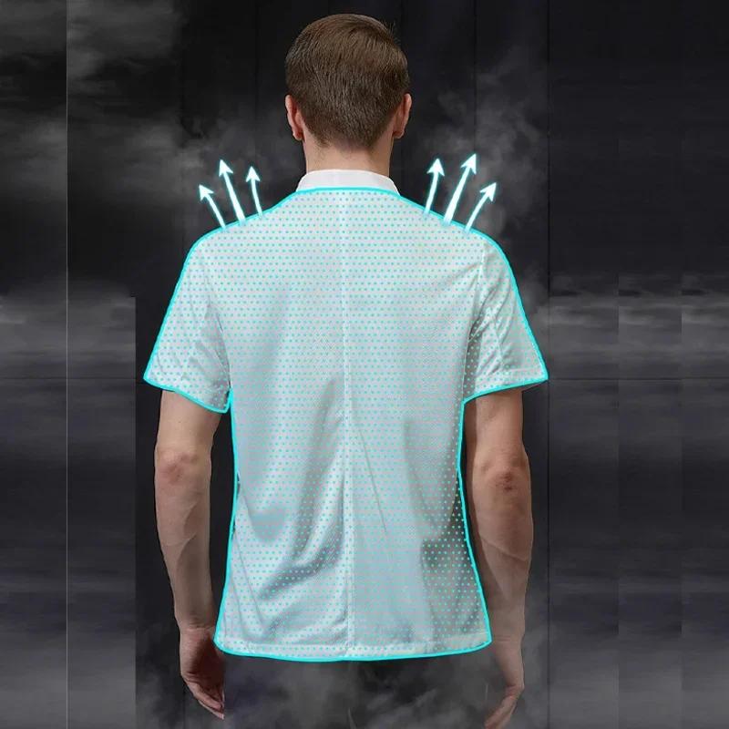 Veste de chef d'été respirante à 360° pour hommes et femmes, chemise de cuisine à manches courtes, hauts de travail frais, tenue de cuisine noire pour service alimentaire