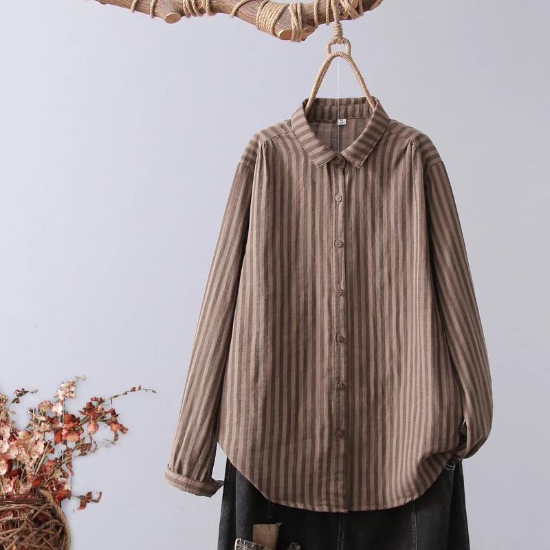 Women Striped Blouse Autumn Elegant Shirts Casual Loose Long Sleeve Fashion Button Up Tunic Blusas Femininas