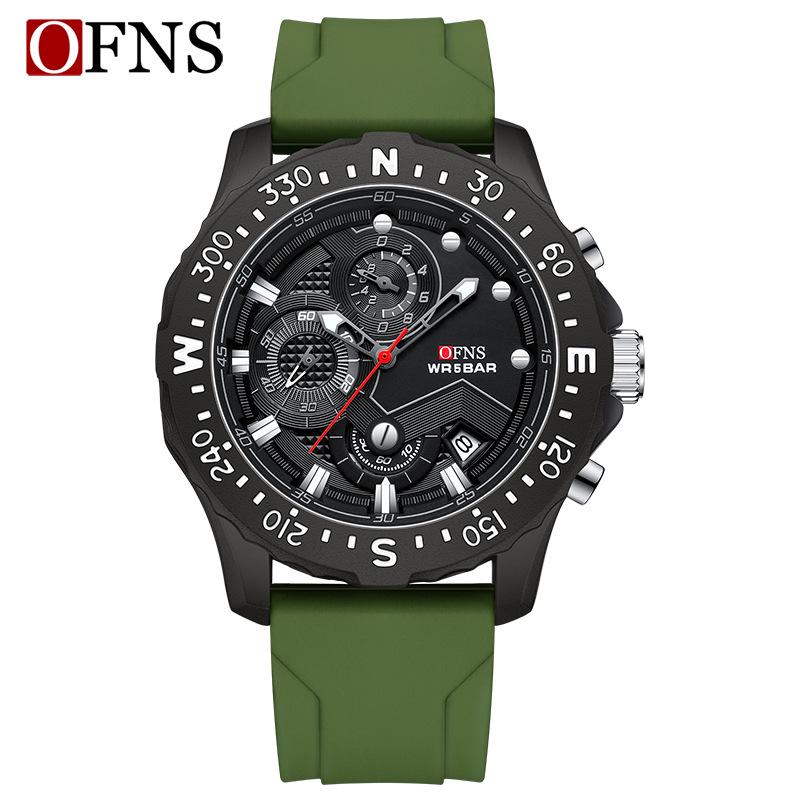 OFNS Men s Quartz Chronograph Watch: Fashionable, Simple, Waterproof with Calendar Function темно-зеленого