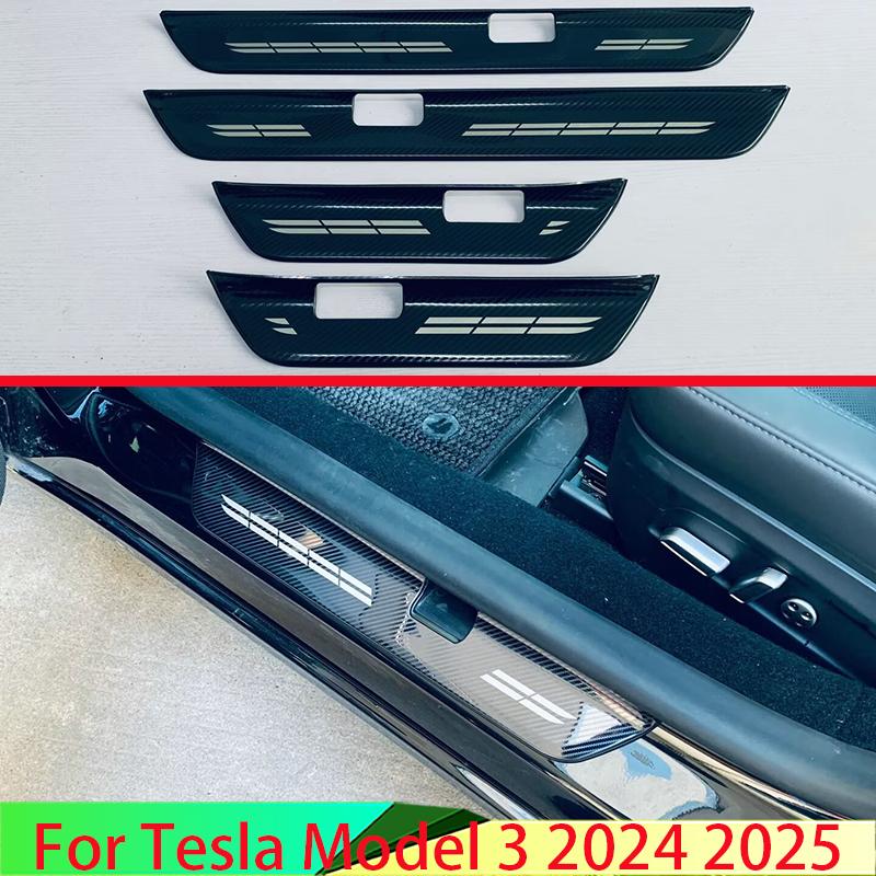For Tesla Model 3 2024 2025 Stainless Steel Inner Ouside Door Sill Panel Scuff Plate Kick Step Trim Cover Protector