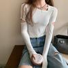 Women's Spring Black Slim-Fit Long-Sleeve Clavicle Top