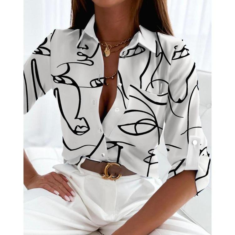 Casual Women Tops Autumn Spring Fashion Printed Blouse Sleeve Long Shirt
