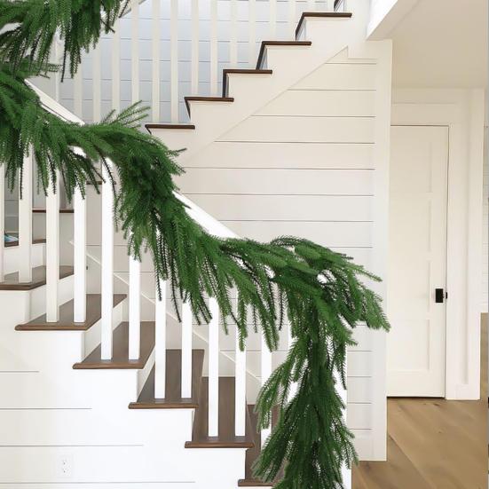 180/270CM Artificial Norfolk Pine Garland Faux Christmas Pine Needle Rattan Mantle Fireplace Porch Indoor Outdoor Hanging Decoration