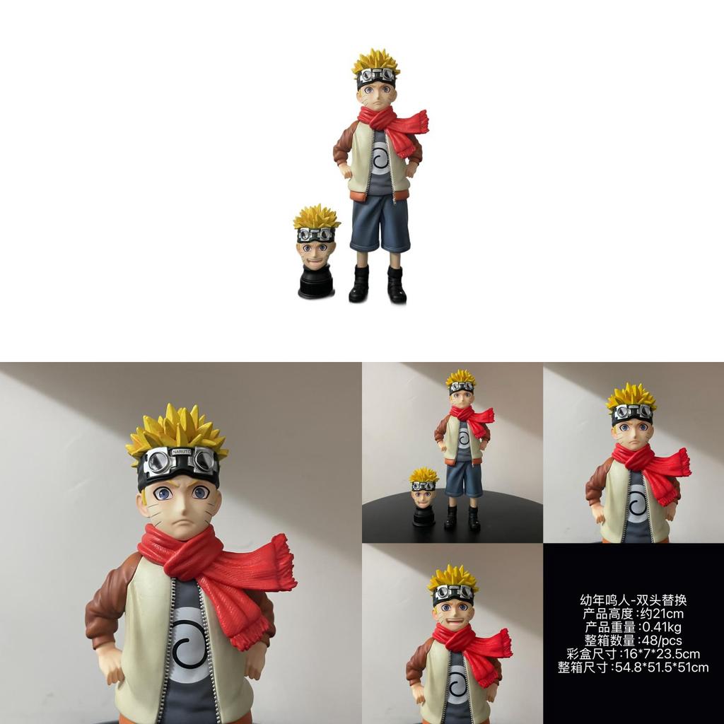 Figura de PVC Uzumaki Naruto Com Cabeça Dupla Intercambiável Para Colecionadores e Fãs de Anime