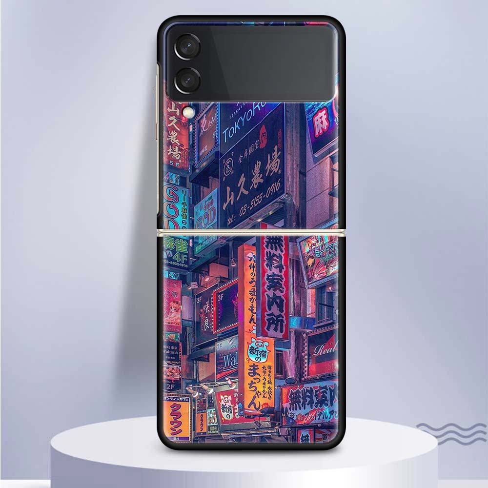 Anime Aesthetic Scenery Hard PC Clear Phone Case Cover for Samsung Galaxy Z Flip 7 6 5 4 3 5G Flip3 Flip4 Flip5 ZFlip6 ZFlip7 Bl