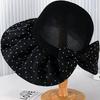 WTEMPO Fashion Polka Dot Printed Bow Solid Color Hats Women Summer Wide-brimmed Sun Hats Outdoor Sun Protection Foldable Bucket Hats