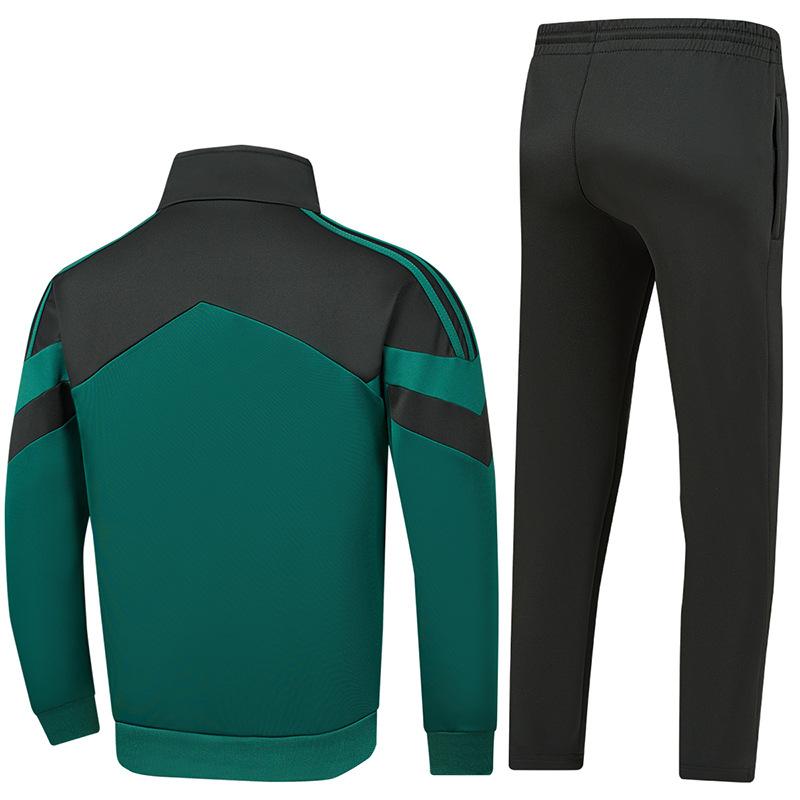 Spring and Autumn Stand Up Collar Cardigan Set for Men's Running Sports Wear, South Korean Silk Color Blocked Hoodie Two Piece Set