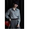 Retro Hong Kong Style Solid Color Long-sleeved Shirt for Women Autumn New Green Design with Loose Shirt Inside