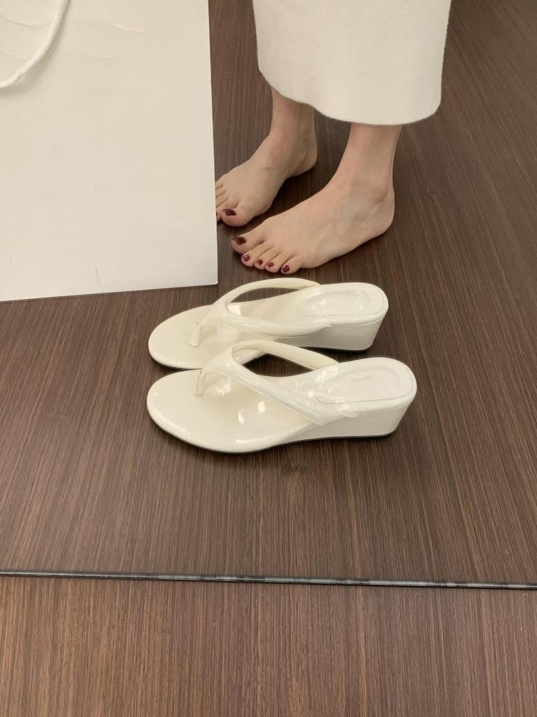 Beautiful pink leopard print wedge heel flip-flops shoes female new fairy high heel sandals