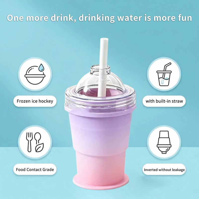 2-In-1 Collapsible Silicone Ice Ball Cup Reusable Portable Ice Sphere Mold With Straw Lid For Coffee Juice Drinks