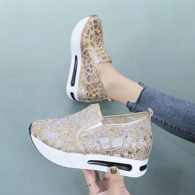 Mode Sommer Hoch auf Plateau Damen Mesh Atmungsaktive Schuhe Casual Sport Vulkanisierter Schuh Koreanisch 2025 Neu Original 39 Damenschuhe