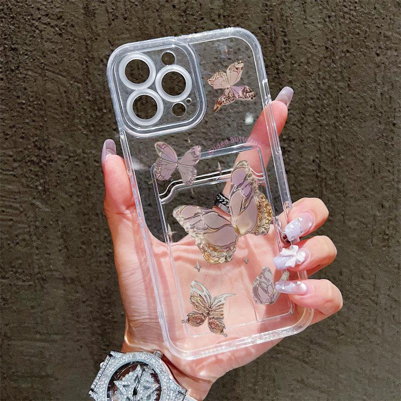 Card Slot Holder Silicone Wallet Pocket Case For Samsung S25 S24 S23 Ultra Xiaomi Redmi Note 13 12 11 iPhone 17 16 14 Pro Max Cover Clear Phone Bumper