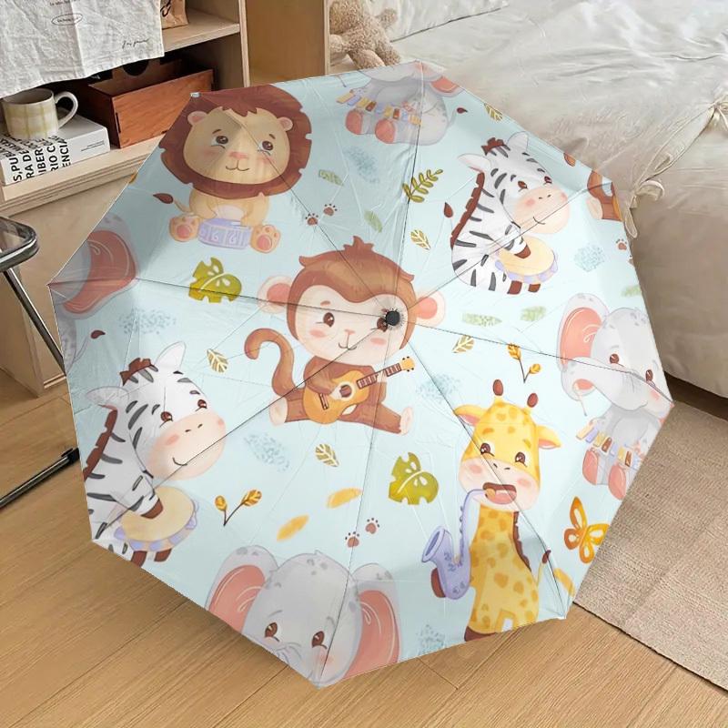 1pc Safari Animals Playing Instruments Umbrella with Plastic Handle,Suitable for All Seasons Home Travel Outdoor UmbrellaDD059