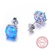 Dámské roztomilé růžové bílé modré náušnice s pecičkami z ohnivého opálu ze stříbra 925 pro ženy minimalistické malé kulaté kamínkové náušnice
