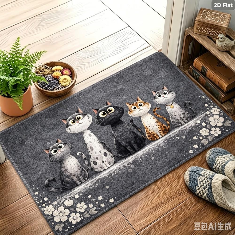 Tapis de porte Chat Mignon Bienvenue Tapis de Cuisine Antidérapant Tapis de Sol Salon Salle de Bain Entrée Tapis Décoration de Maison 30x50cm