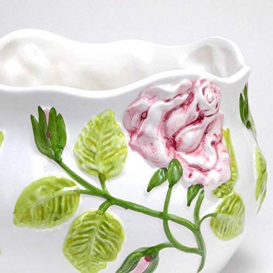 ceramic pink rose flower with drainage suitable for direct Portuguese-made pot, 18cm, hole, planting, pan-h233p