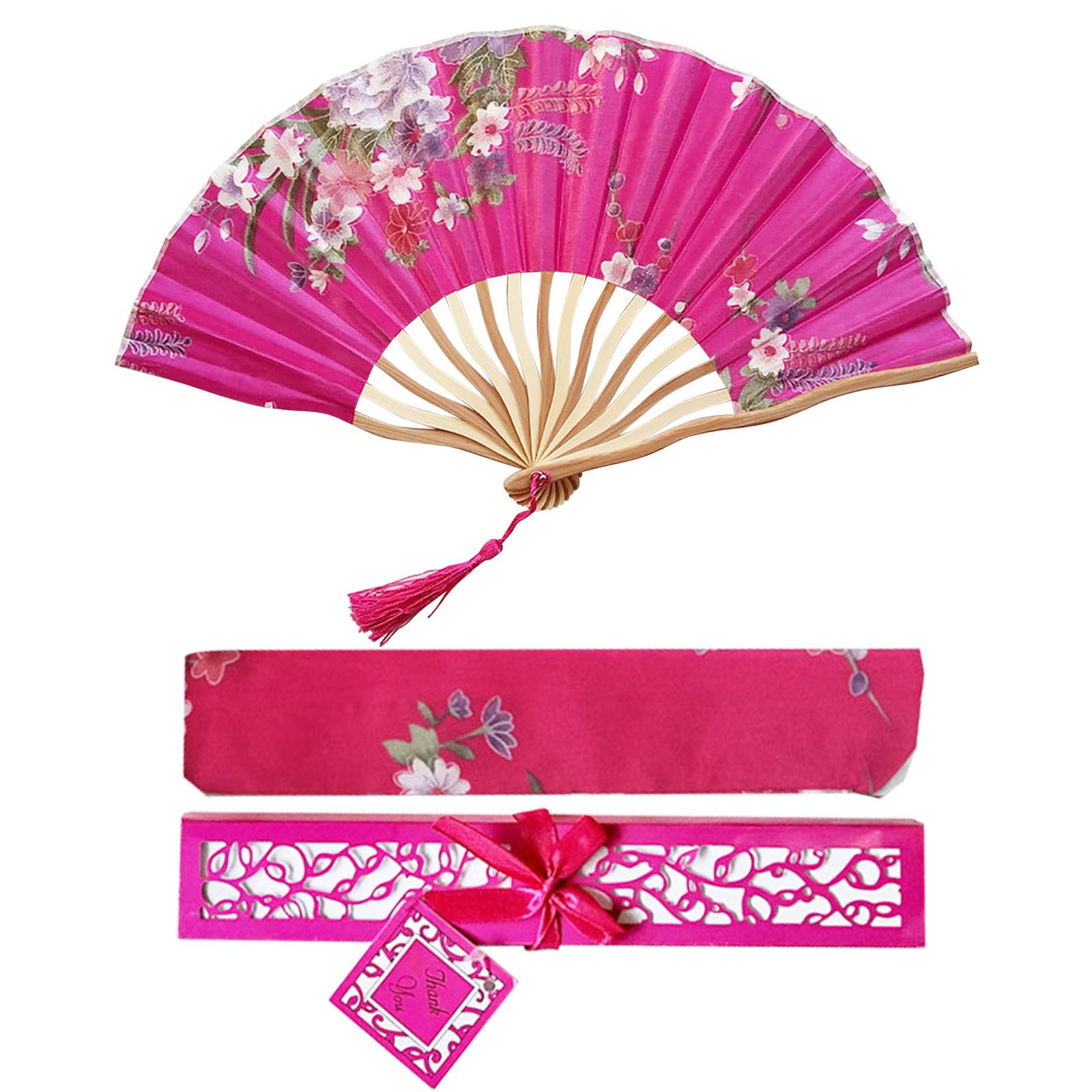 

TeamSky Summer Japanese Style Bamboo Craft Dance Festival Prop Japanese Interior Floral Kabuki Fireworks Summer Heat Relief Fan, Fan, Stylish, ярко-розовый