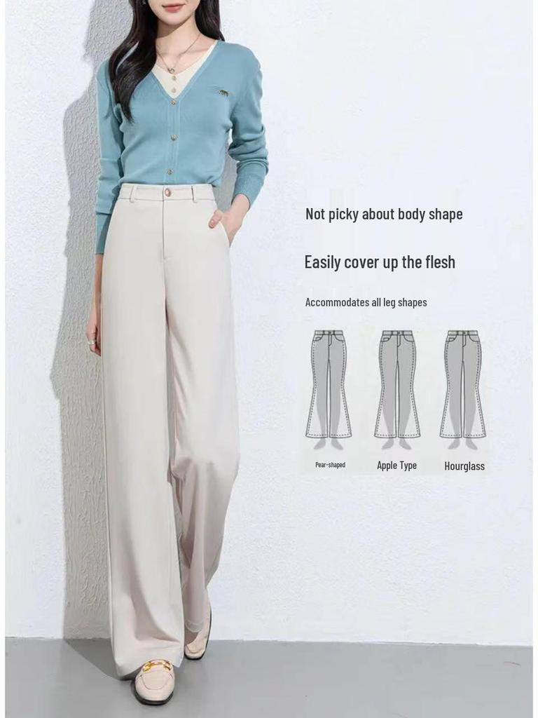 Women's High Waist Tencel Slim Straight Leg Pants - Spring 2026 Casual Wide Leg Trousers
