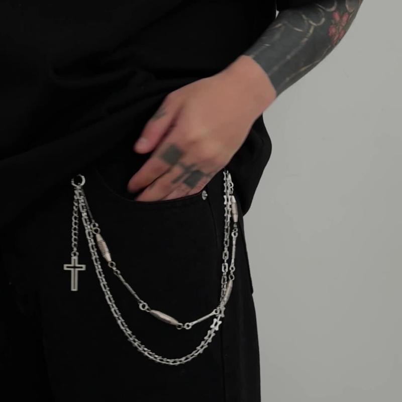 Men's Fashion Waist Chain Trendy Detachable Cross Pendant for Trousers Perfect for Street Style