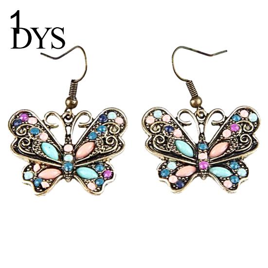 Bohemian Women Butterfly Dragonfly Rhinestone Charm Hook Earrings Jewelry Gift
