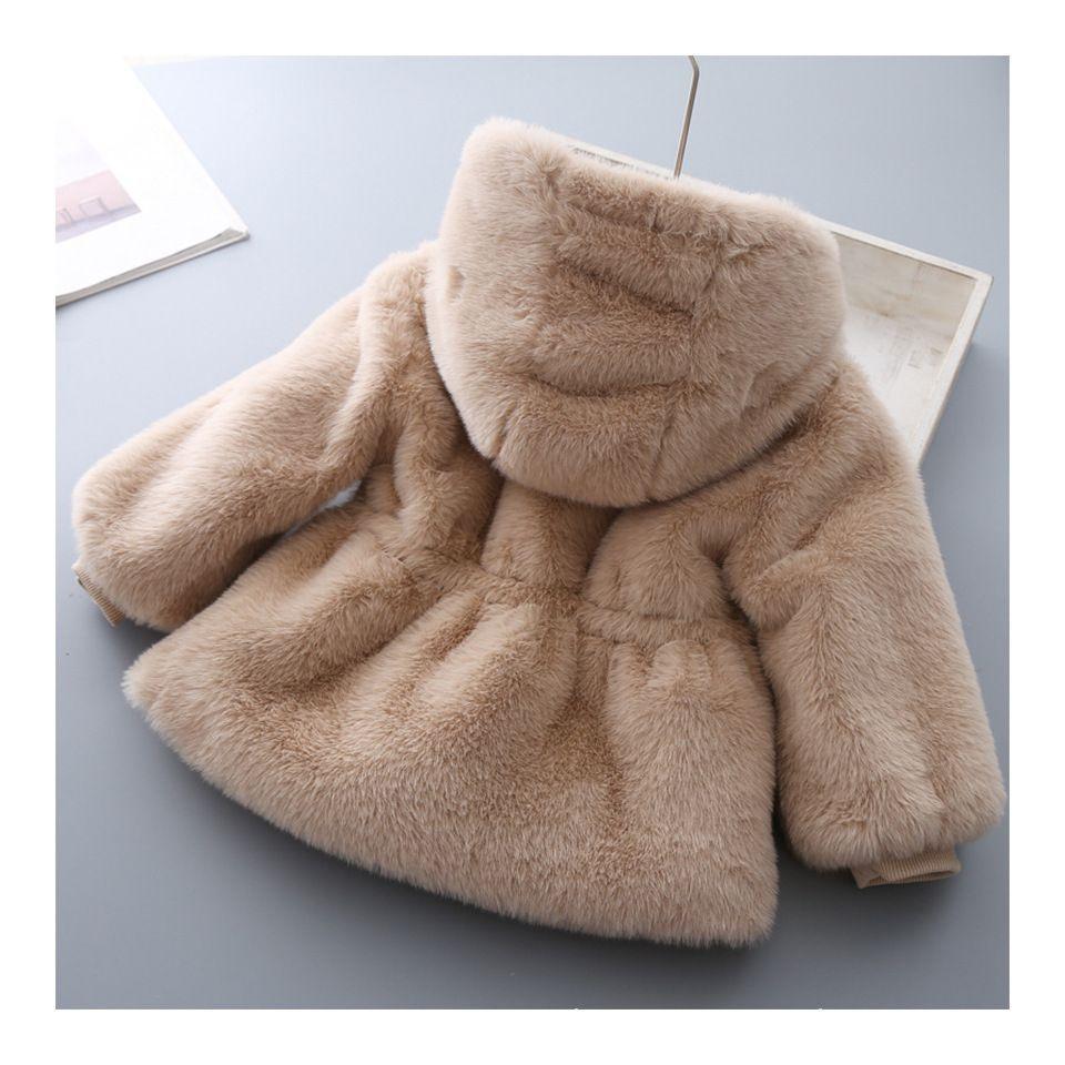 Winter Girls Coat Warm Mink Fur Padded Thickened Long Sleeve Hooded Coats Baby Kids Children Jacket Outerwear