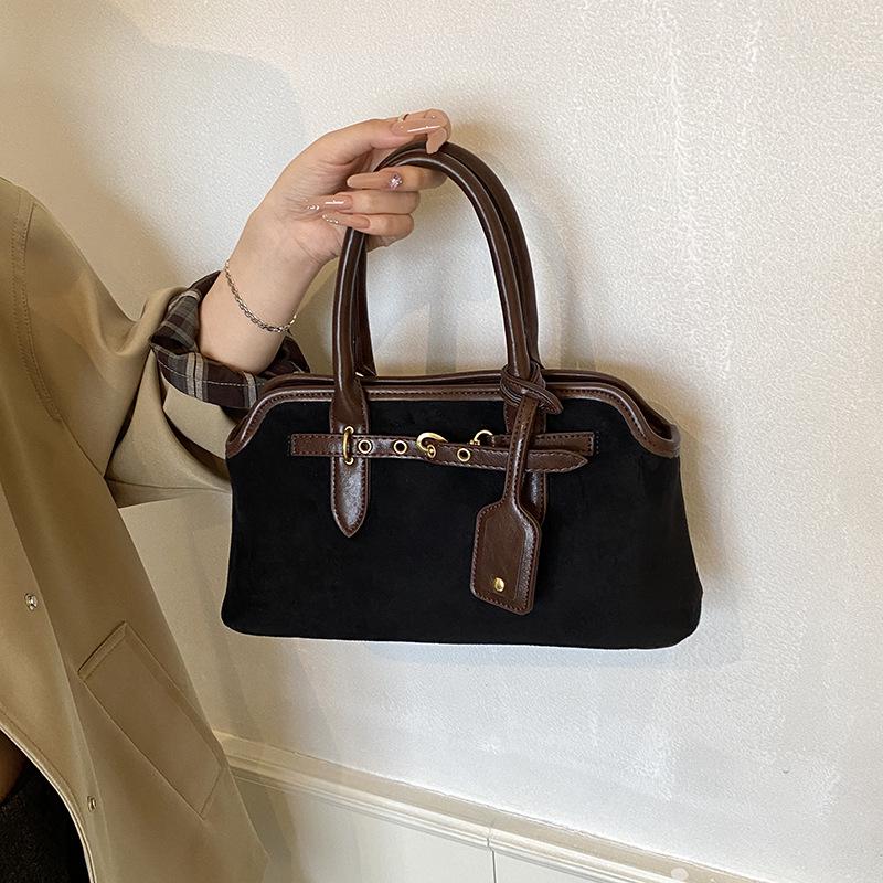 2025 Retro Niche Suede Colorblock Crossbody Baguette Handbag - New Versatile Fashion for Women