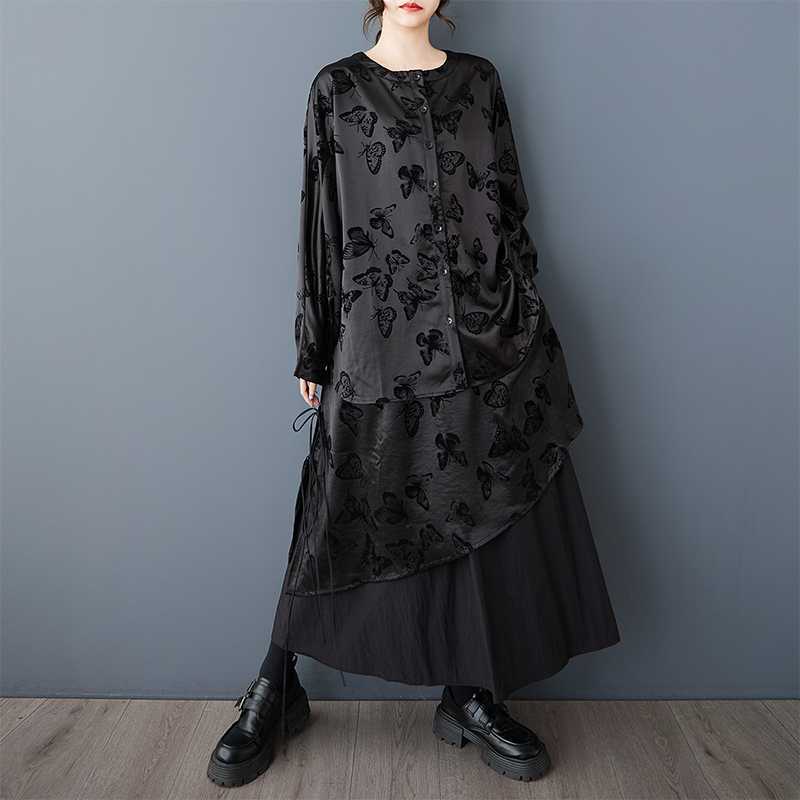 

Настоящая Весна и Осень Новая Темная Дизайнерская Флисовая Тонкая Рубашка Топ Эластичная Талия Юбка с Вставками One size