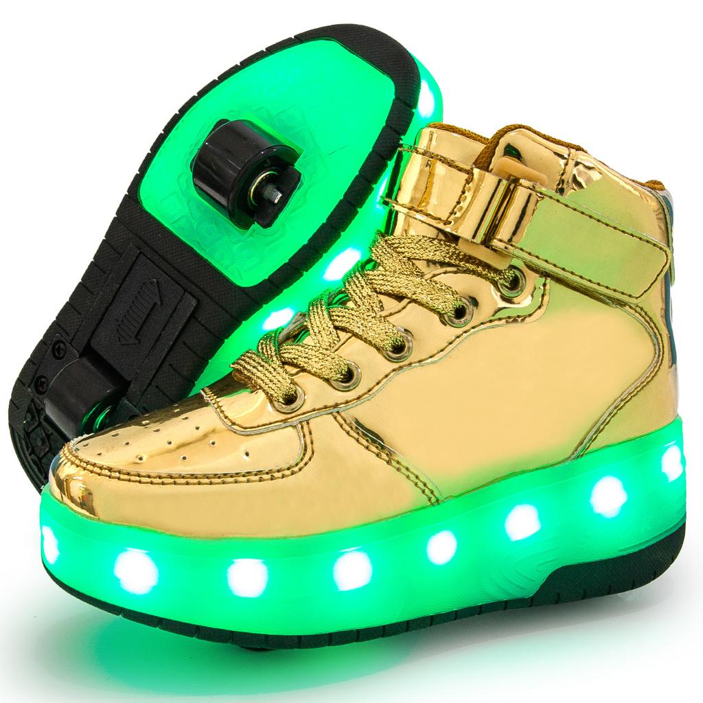 Hot Sale Double Wheel Luminous Runaway Shoes 2025 Skates Children's LED Wheels High Top USB Charging Pulley Light Shoes