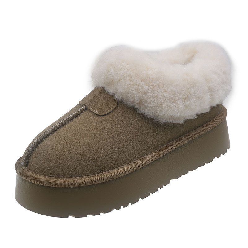 Thick-soled Snow Boots Women's New Velvet and Thickened Northeast Large Cotton Shoes with Integrated Fur and a Piece of Bread and Hair Shoes 2025
