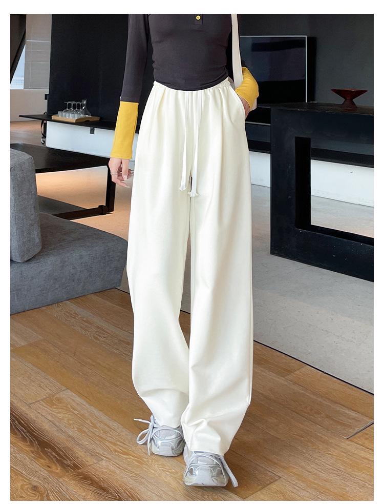 Gray Wide-Leg Sweatpants for Women - High-Waisted, Narrow Straight-Leg, Spring & Autumn 2025 Casual Style