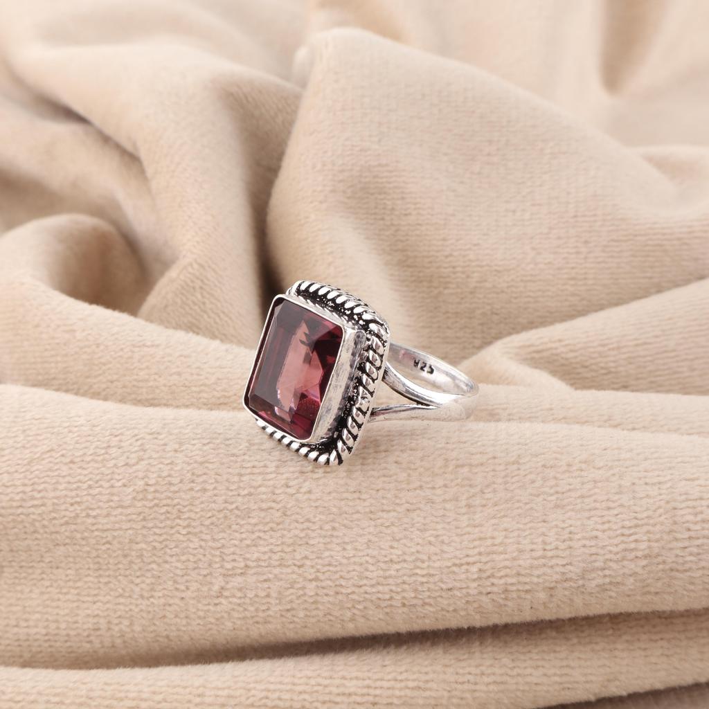 Piedra Preciosa Rodolita Plata de Ley 925 Joyería para Mujer Anillo de Boda Hecho a Mano RR-71-5