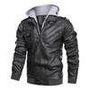 Men's Leather Retro Motorcycle PU Leather Jacket Autumn and Winter Removable Men's Hooded Jacket