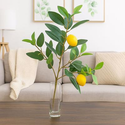 Green Leaves Artificial Lemon Branch Lifelike Plastic Fruit Fake Fruit Props Flower Arrangement Realistic